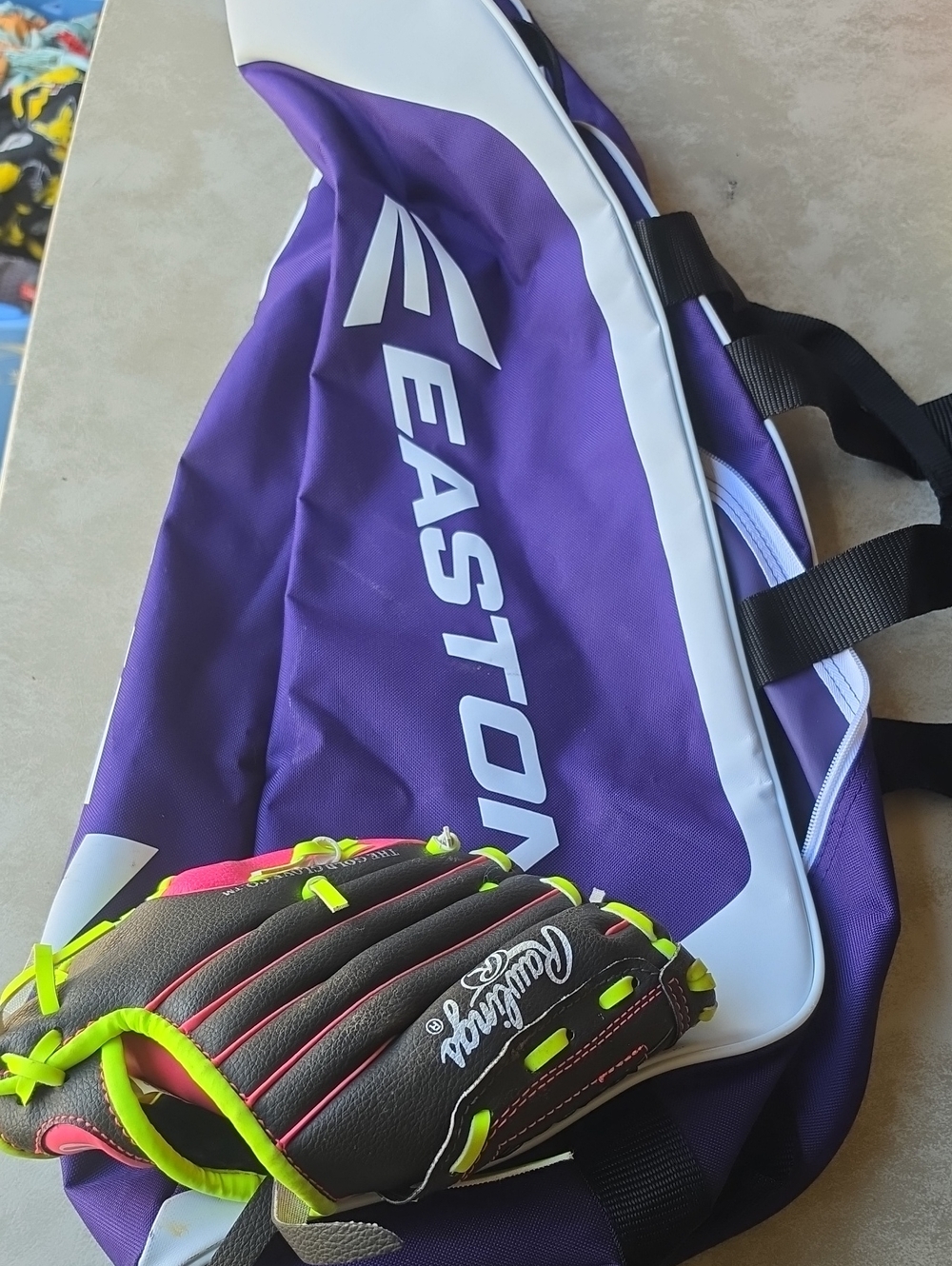Easton Purple/White Bat Bag With Rawlings Glove